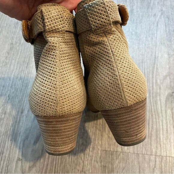 AQUATALIA Tan Perforated Suede Leather Buckle Ankle Boots - Picture 5 of 8